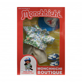 Monchhichi 花恤衫藍白帽子套裝