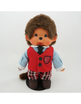 Monchhichi 紅色背心格仔褲子男孩