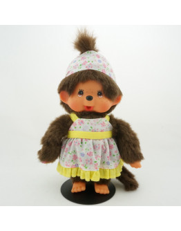 Monchhichi 粉花吊帶裙女孩