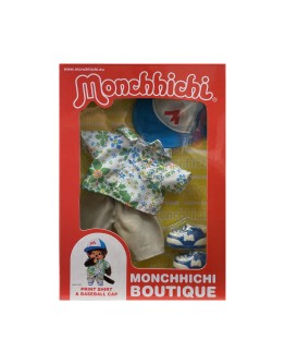 Monchhichi 花恤衫藍白帽子套裝