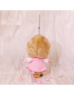 Monchhichi 大頭粉紅裙子掛件女孩