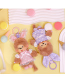 Monchhichi 粉色點點連衣裙兔耳朵掛件