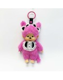 Monchhichi 黑白圍兜粉色女孩掛件