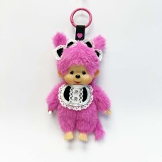 Monchhichi 黑白圍兜粉色女孩掛件