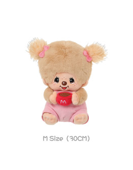 Monchhichi 咖啡坐款金髮孖辮毛絨系列女孩 (中型)